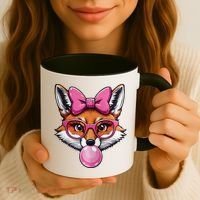 Cute Fox With Glasses And Blowing Gum Coquette Bow Women Coffee Mug thumb 3