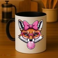 Cute Fox With Glasses And Blowing Gum Coquette Bow Women Coffee Mug thumb 4
