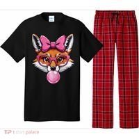 Cute Fox With Glasses And Blowing Gum Coquette Bow Women Pajama Set thumb 0