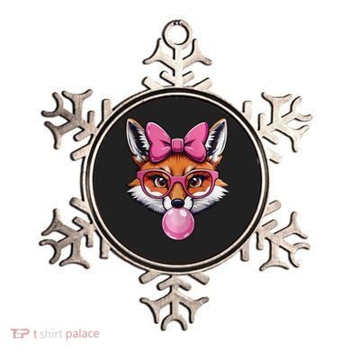 Cute Fox With Glasses And Blowing Gum Coquette Bow Women Ornament