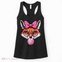 Cute Fox With Glasses And Blowing Gum Coquette Bow Women Women's Tank Top thumb 0