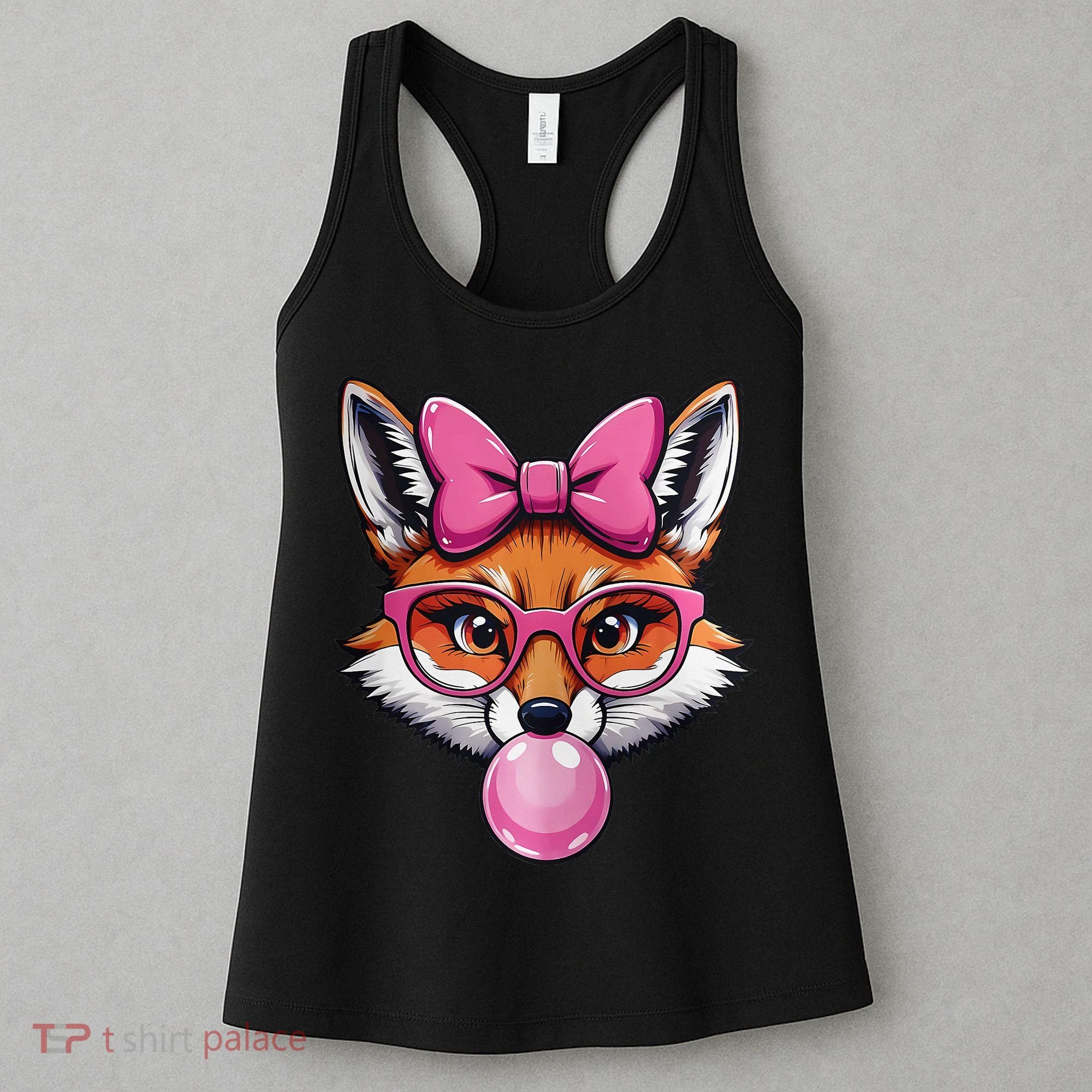 Cute Fox With Glasses And Blowing Gum Coquette Bow Women Women's Tank Top
