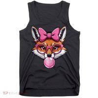 Cute Fox With Glasses And Blowing Gum Coquette Bow Women Tank Top thumb 0