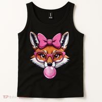 Cute Fox With Glasses And Blowing Gum Coquette Bow Women Tank Top thumb 2