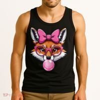 Cute Fox With Glasses And Blowing Gum Coquette Bow Women Tank Top thumb 3