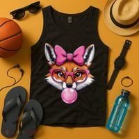 Cute Fox With Glasses And Blowing Gum Coquette Bow Women Tank Top thumb 4