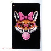 Cute Fox With Glasses And Blowing Gum Coquette Bow Women Golf Towel thumb 0