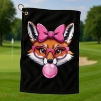 Cute Fox With Glasses And Blowing Gum Coquette Bow Women Golf Towel thumb 1