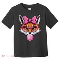 Cute Fox With Glasses And Blowing Gum Coquette Bow Women Toddler T-Shirt thumb 0
