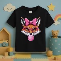 Cute Fox With Glasses And Blowing Gum Coquette Bow Women Toddler T-Shirt thumb 3