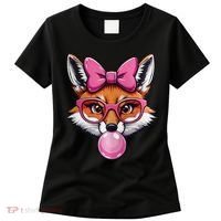 Cute Fox With Glasses And Blowing Gum Coquette Bow Women Women's T-Shirt thumb 0
