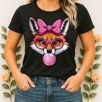 Cute Fox With Glasses And Blowing Gum Coquette Bow Women Women's T-Shirt thumb 2
