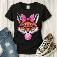 Cute Fox With Glasses And Blowing Gum Coquette Bow Women Women's T-Shirt thumb 3