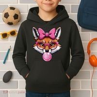 Cute Fox With Glasses And Blowing Gum Coquette Bow Women Kids Hoodie thumb 2