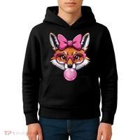 Cute Fox With Glasses And Blowing Gum Coquette Bow Women Kids Hoodie thumb 4