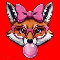 Cute Fox With Glasses And Blowing Gum Coquette Bow Women Santa Hat thumb 1