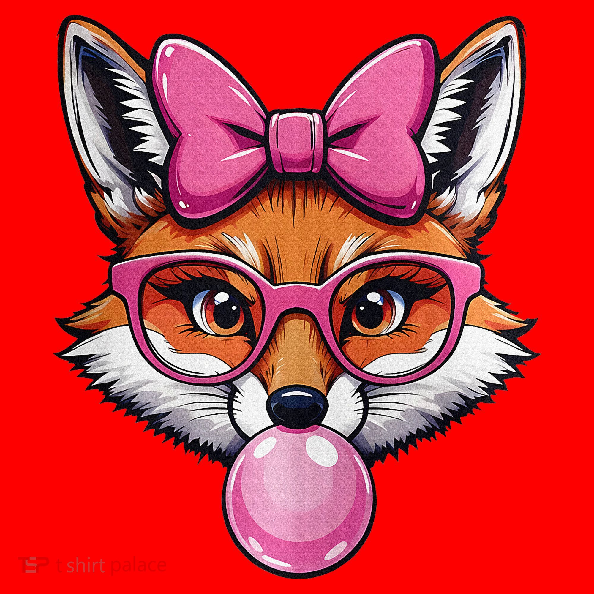 Cute Fox With Glasses And Blowing Gum Coquette Bow Women Santa Hat