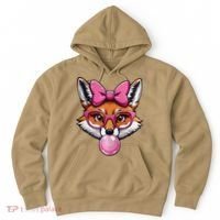 Cute Fox With Glasses And Blowing Gum Coquette Bow Women Hoodie thumb 0