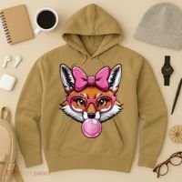Cute Fox With Glasses And Blowing Gum Coquette Bow Women Hoodie thumb 3