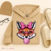 Cute Fox With Glasses And Blowing Gum Coquette Bow Women Hoodie thumb 4