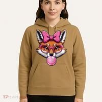 Cute Fox With Glasses And Blowing Gum Coquette Bow Women Hoodie thumb 5