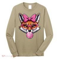 Cute Fox With Glasses And Blowing Gum Coquette Bow Women Long Sleeve Shirt thumb 0