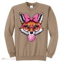 Cute Fox With Glasses And Blowing Gum Coquette Bow Women Sweatshirt thumb 0
