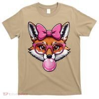 Cute Fox With Glasses And Blowing Gum Coquette Bow Women T-Shirt thumb 0