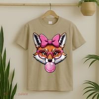 Cute Fox With Glasses And Blowing Gum Coquette Bow Women T-Shirt thumb 2