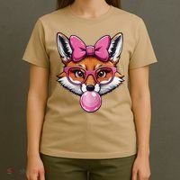 Cute Fox With Glasses And Blowing Gum Coquette Bow Women T-Shirt thumb 4