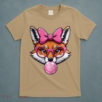 Cute Fox With Glasses And Blowing Gum Coquette Bow Women T-Shirt thumb 5