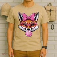 Cute Fox With Glasses And Blowing Gum Coquette Bow Women T-Shirt thumb 6