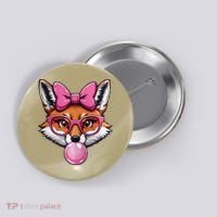 Cute Fox With Glasses And Blowing Gum Coquette Bow Women Button thumb 0
