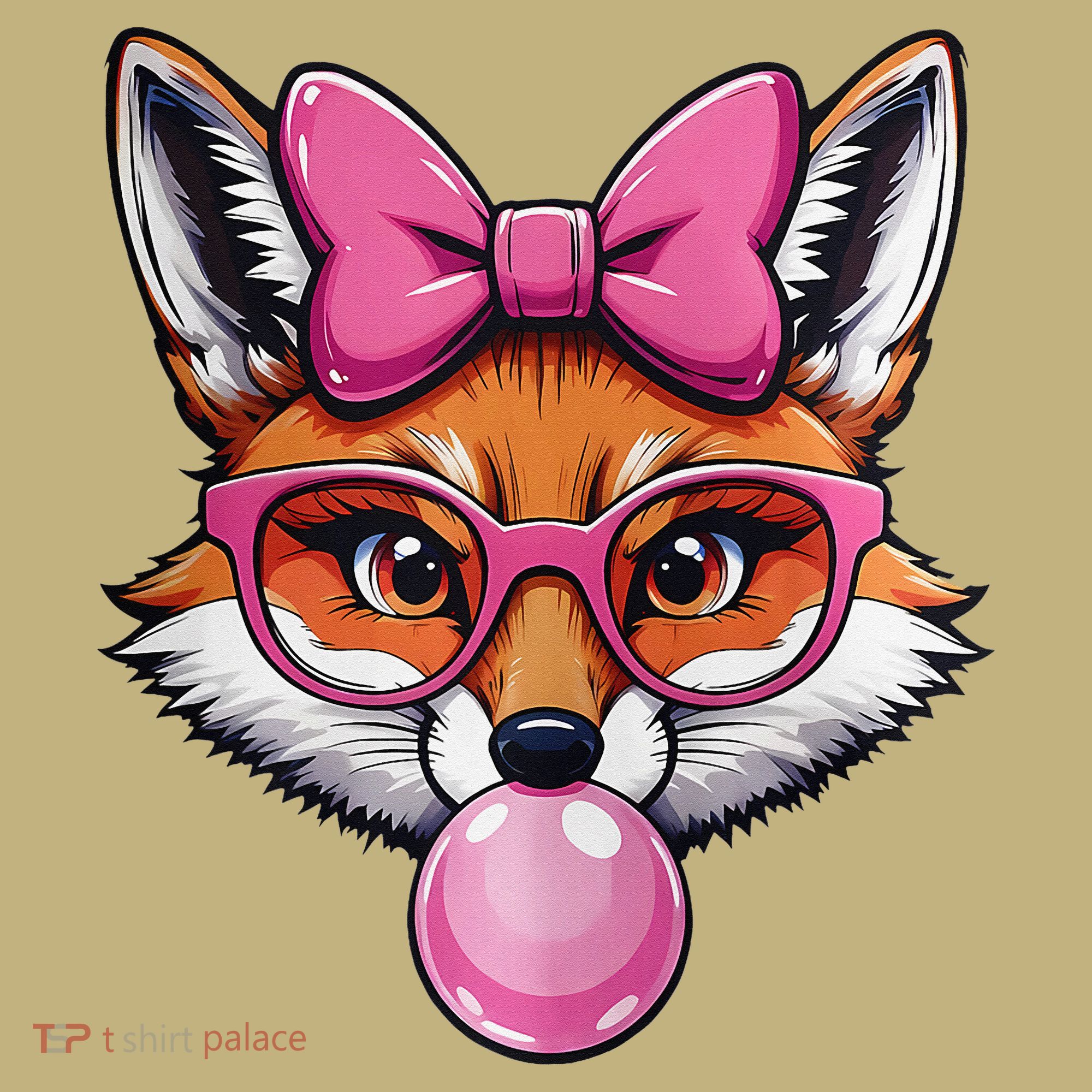 Cute Fox With Glasses And Blowing Gum Coquette Bow Women Polo