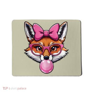 Cute Fox With Glasses And Blowing Gum Coquette Bow Women Mousepad