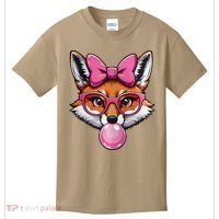 Cute Fox With Glasses And Blowing Gum Coquette Bow Women Kids T-Shirt thumb 0