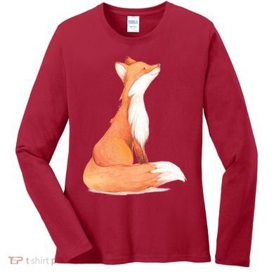 Cute Fox Watercolor | Funny Fox Lover Mammal Child Women's Long Sleeve Shirt