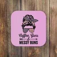 Coffee Guns And Messy Buns Cool Gift Pro Gun Skull America Flag Gift Coaster thumb 0