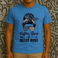 Coffee Guns And Messy Buns Cool Gift Pro Gun Skull America Flag Gift T-Shirt thumb 3