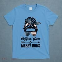 Coffee Guns And Messy Buns Cool Gift Pro Gun Skull America Flag Gift T-Shirt thumb 4
