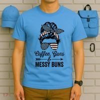 Coffee Guns And Messy Buns Cool Gift Pro Gun Skull America Flag Gift T-Shirt thumb 5