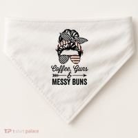 Coffee Guns And Messy Buns Cool Gift Pro Gun Skull America Flag Gift USA-Made Doggie Bandana thumb 0