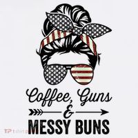 Coffee Guns And Messy Buns Cool Gift Pro Gun Skull America Flag Gift Hoodie thumb 2