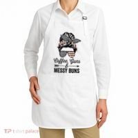 Coffee Guns And Messy Buns Cool Gift Pro Gun Skull America Flag Gift Apron thumb 2