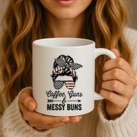 Coffee Guns And Messy Buns Cool Gift Pro Gun Skull America Flag Gift Coffee Mug thumb 3