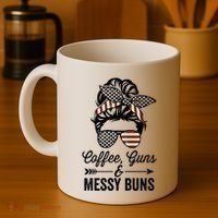 Coffee Guns And Messy Buns Cool Gift Pro Gun Skull America Flag Gift Coffee Mug thumb 4
