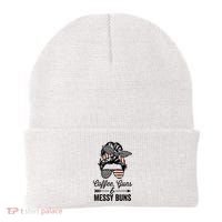 Coffee Guns And Messy Buns Cool Gift Pro Gun Skull America Flag Gift Beanie thumb 0