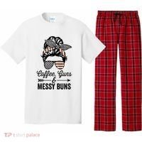 Coffee Guns And Messy Buns Cool Gift Pro Gun Skull America Flag Gift Pajama Set thumb 0