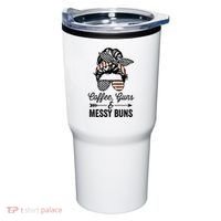 Coffee Guns And Messy Buns Cool Gift Pro Gun Skull America Flag Gift Tumbler thumb 0