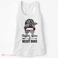 Coffee Guns And Messy Buns Cool Gift Pro Gun Skull America Flag Gift Women's Tank Top thumb 0
